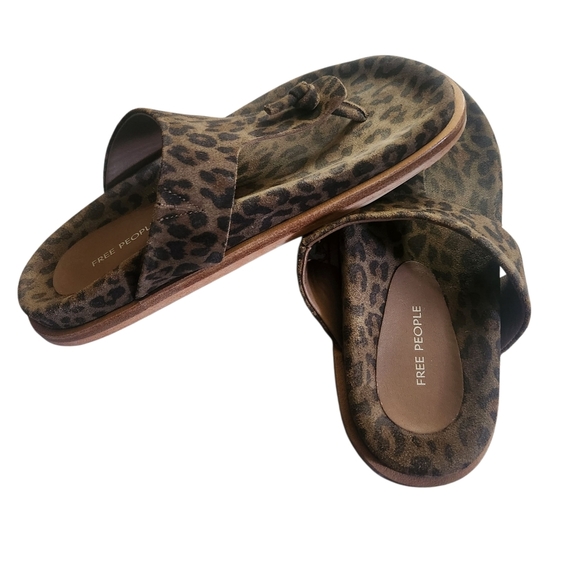 FREE PEOPLE MIKA CHESTNUT LEOPARD SUEDE T-STRAP SANDAL SZ 6 - Picture 7 of 15